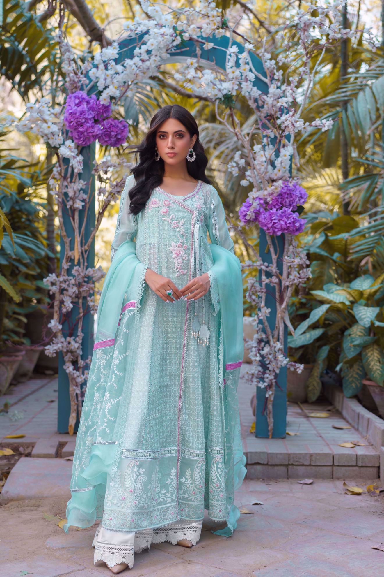 Picture of Amelia, Seafoam Pear Chikankari Angarkha