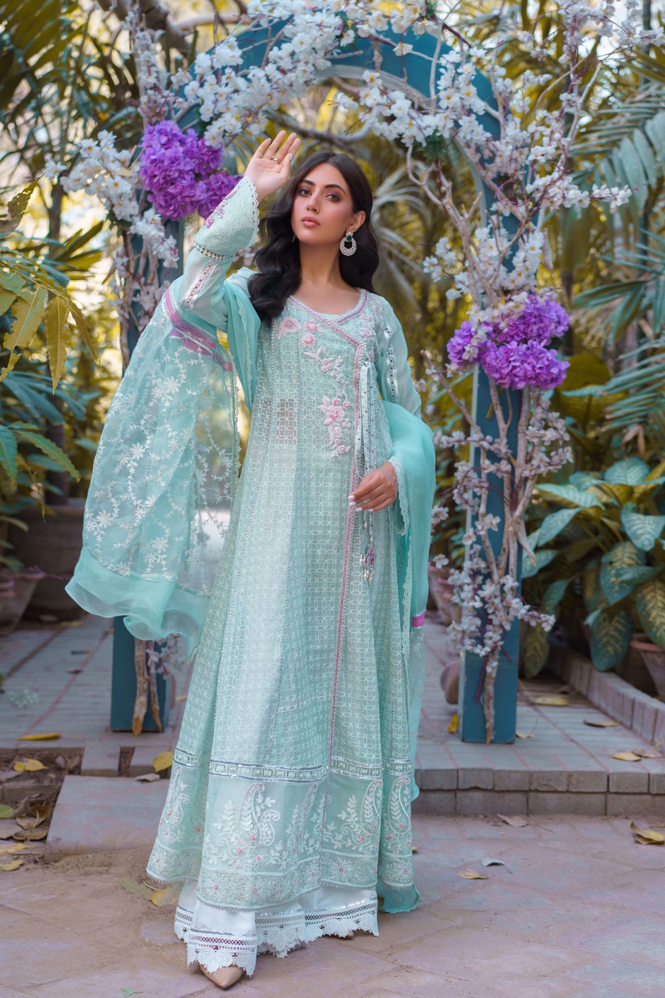 Picture of Amelia, Seafoam Pear Chikankari Angarkha