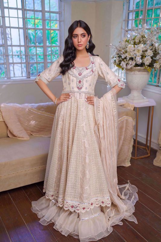 Picture of Rabab, Ivory Pearl Chikankari Kalidaar