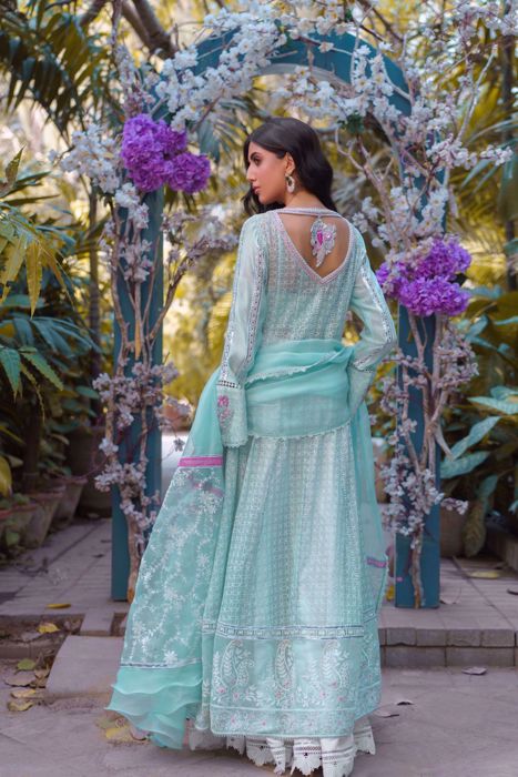 Amelia, Seafoam Pear Chikankari Angarkha